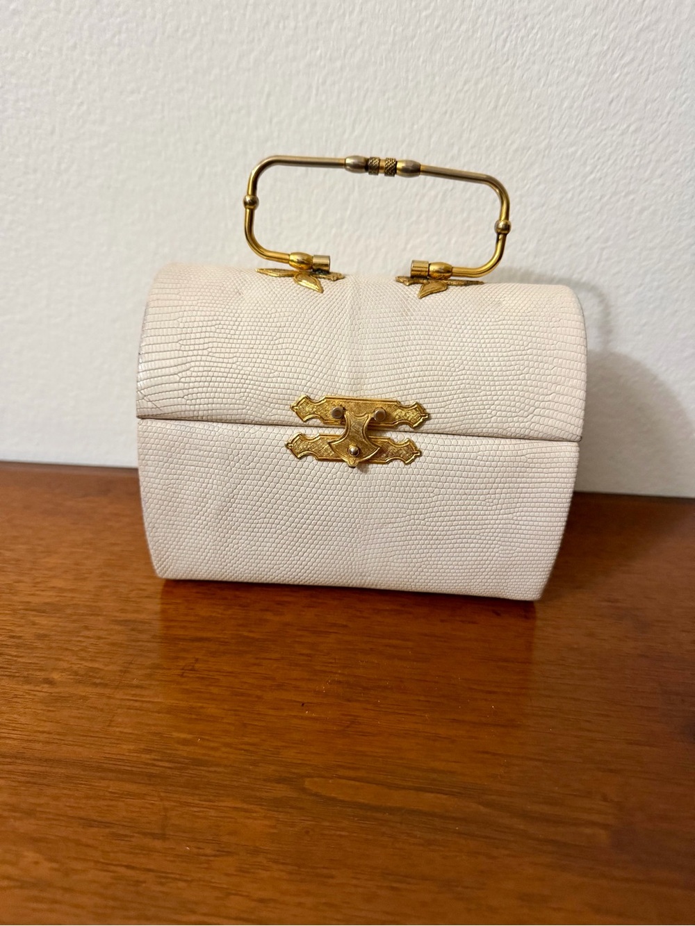Ivory Textured Top-Handle Women's Handbag with Gold Hardware